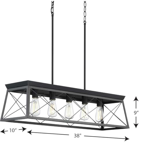 Progress Lighting Briarwood Collection 5-Light Dining Room Light Fixture, Farmhouse Style Modern Chandelier for Kitchen and Dining Room, 38" by 9", Black by Progress Lighting - Image 9