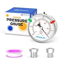 MEANLIN MEASURE -30inHG0Psi Vacuum Pressure Gauge 316 Stainless Steel Joint 1/4" NPT 2.5" FACE DIAL, Liquid Filled Pressure Gauge WOG Water Oil Air Back Mount with Stainless Steel Hex Bushing, Snaps