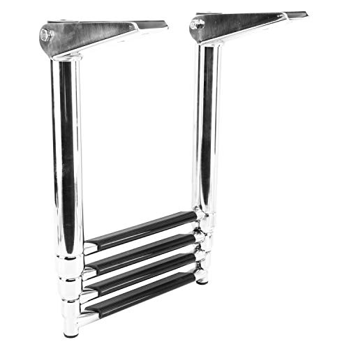 DasMarine 4 Step Ladder 316 Stainless Steel Telescoping Ladder, 900 Pound Capacity for Marine Yacht/Swimming Pool with Retaining Strap (4 Step Ladder)