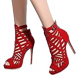 Sesso: Donne Onsoyours Sandali Donna Scarpe da Spiaggia Estate Moda Romano Partito Sandalo Cava Tinta Unita Sexy Tacco Spillo Alto Casuale con Zip A Rosso 37 EU