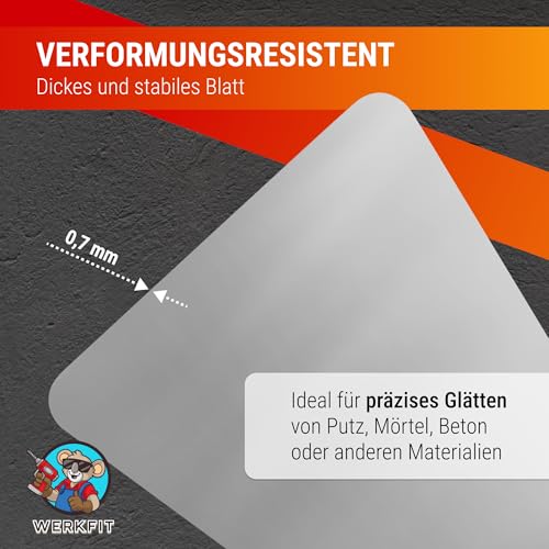 WERKFIT Profi Glättekelle Set Rund inkl. 100mm Gipserspachtel - Rostfreie Glättspachtel aus Edelstahl -Ergonomische Putzspachtel mit Softgriff (Trockenbau Set)