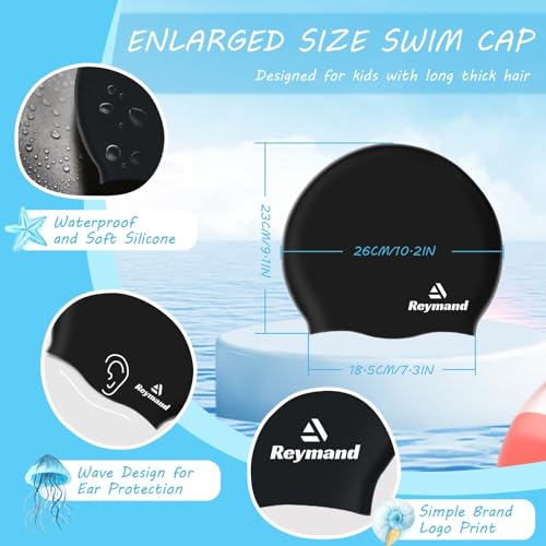 2 Pack Kids Extra Large Swim Cap for Long Thick Hair, Waterproof Silicone Swimming Cap for Toddler Child Youth Girls Boys, Durable Swim Hats Bathing Caps for Braids, Dreadlocks, Extensions, Afros-1