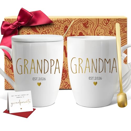 Est 2026 Promoted to Grandpa & Grandma Mugs Set Gifts for New Grandparents, Baby Pregnancy Announcement Mug Gift For grandparents est 2026, First Time Grandfather And Grandmother mug gifts set-38