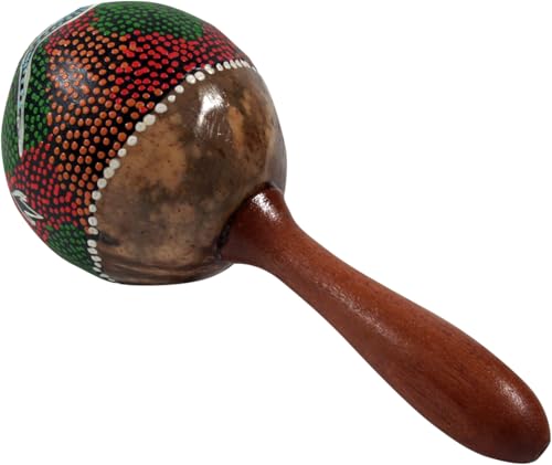 GURU SHOP Musikinstrument aus Holz, Musik Percussion Rhythmus Klang Instrument, Handgearbeitet - Kokosnuss Rassel mit Dotpainting, 20x12x12 cm