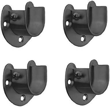 FYTRONDY Black Edition Stainless Steel Wardrobe Closet Rod Bracket, U-Shaped Open Type Socket Bracket, Shower Curtain Rod Pole End Supports Sockets Flange (1-1/4 INCH, 4 PACK)