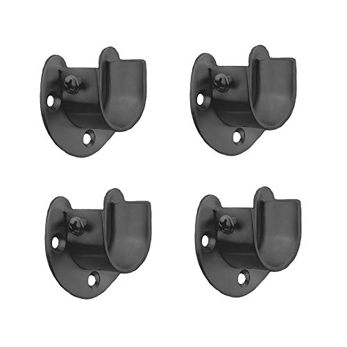 Fytrondy Black Edition Stainless Steel Wardrobe Closet Rod Bracket, U-Shaped Open Type Socket Bracket, Shower Curtain Rod Pole End Supports Sockets Flange (1-1/4 Inch, 4 Pack) #TOP16