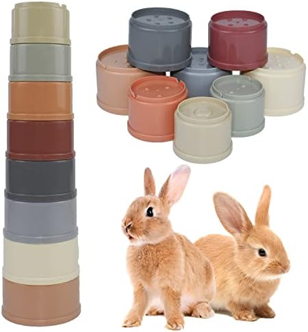 ASOCEA 8 Pcs Bunny Stacking Cup Multi-Colored Reusable Rabbit Cup Toys, Plastic Nesting Toys Food Dispenser Rabbits Snack Cups Toys for Small Animals Rabbits Keep Busy Hiding Food and Playing