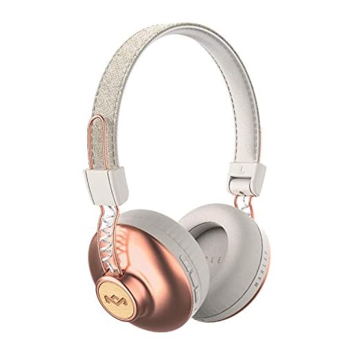 House of Marley Bluetooth Over-Ear hörlurar utan kabel"Positiv Vibration" med integrerad mikrofon – trådlösa hörlurar/Dj hörlurar gjorda av hållbara material – med extra kabel (roséguld)