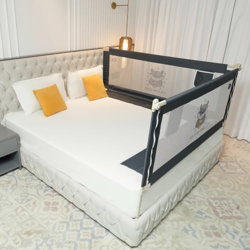 Image of Kids Station 2 Side Premium Bed Rail Guard (6.3ft x 5ft / 190 x 150 cm), Bed Railing for Baby Safety, Toddler Bed Protector Side Walls, Adjustable Height, Portable & Foldable (Dark Grey)