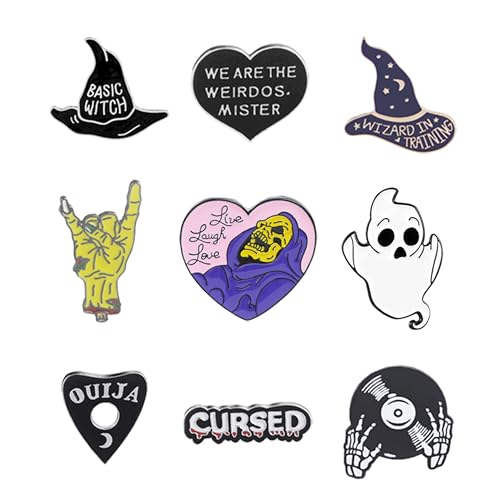 Halloween Goth Enamel Pin Set Pumpkin Skull Witch Brooch Pin Black Skeleton Punk Witchy Jewelry for Backpacks Hat Pant Accessories