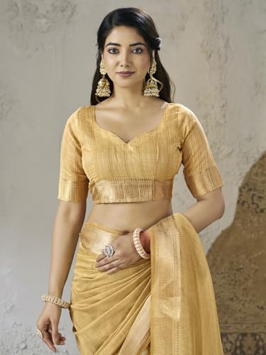 Image of Satrani Women's Shimmer Silk Weaving & Sequins Work Saree with Unstitched Blouse Piece