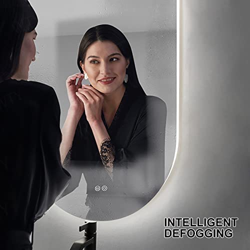 Fzhh Led Backlit Mirror Bathroom Vanity Mirror With Lights, Large Wall Mounted Acrylic Lighted Bathroom Mirror Cri90+ Ip54 Anti-Fog 3-Color Dimmable Makeup Mirror, White/Warm/Natural #TOP3