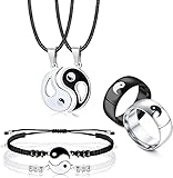 💕MATERIAL DE PULSERA YIN YANG💕--El collar con colgante Yin Yang y los anillos de pareja están hechos de material seguro de acero inoxidable 316L de alta calidad, resistente a la oxidación, sin plomo y sin níquel, sólido y duradero. Superficie muy pulida y sin decoloración. Pulseras de cordón Yin Yang con 4 hebras de cuerda, tamaño ajustable, hechas a mano y duraderas, cómodas de llevar. El diseño de moda Yin Yang es perfecto para hombres y mujeres.
