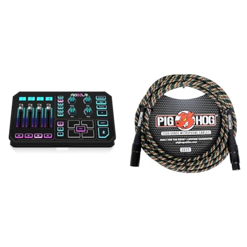 TC-Helicon GoXLR Revolutionary Online Broadcaster Platform with 4-Channel Mixer & Pig Hog PHM20RAS Rasta Stripe Woven High Performance XLR Microphone Cable, 20 Feet