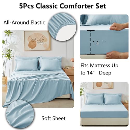 Image of CozyLux Twin XL Comforter Set Light Blue - 5 Pieces Twin Extra Long Bed in a Bag for College Dorm, All Season Bedding Set for Girls and Boys, Soft Bed Set with Comforter, Sheets, Pillowcase & Sham