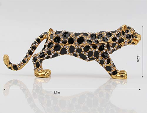Sevenbees 24K Golden 5.7In Leopard Jewelry Trinket Boxes Hinged With Swarovski Crystal Element Design Leopard Figurine Collectible #TOP1