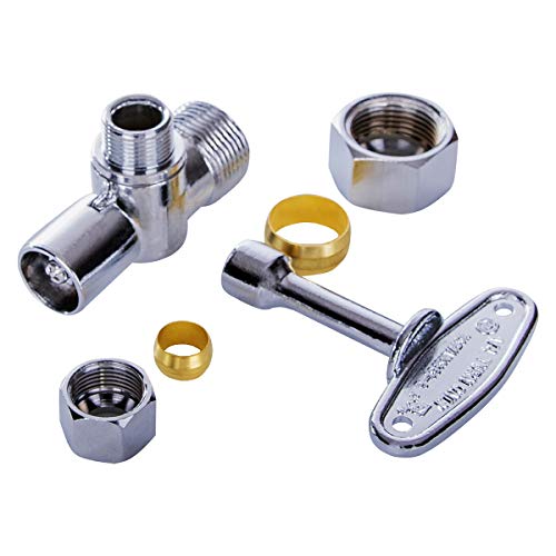 Image of Midline Valve 91358QS-OM-5 Water Supply Stop Valve with Quarter Turn Control Key; Angle Shut-off for Toilet, Sink, Dishwasher; 5 /8'' x 3 /8'' Compression; Chrome Plated Brass (5 PK)