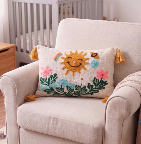 Image of Furnistitchs Boho Rectangle Cushion Cover 12x20 inches | Handmade Decorative Throw Pillow Case | Bohemian Home Decor Sofa Bed Cushion Cover Living Room Bedroom (1, Sun, 12x20 inches)