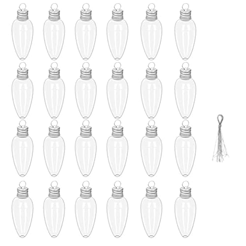 Roadoor 6/12/24Pcs Christmas Ornament Blank, Fillable Light Bulb With Screw Off Cap Clear Plastic Light Bulb Hanging Decor For Xmas Party 24Pcs Ornament Blank #TOP13