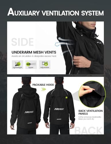 Nepest Cycling Rain Jacket Mens Waterproof Lightweight Packable Biking Windbreaker with Hood Raincoat for Running Hiking - Image 3