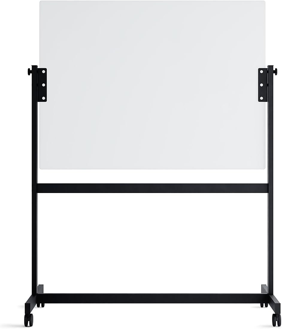 Glass Dry Erase Whiteboard Rolling Easel, 36" x 48", Magnetic