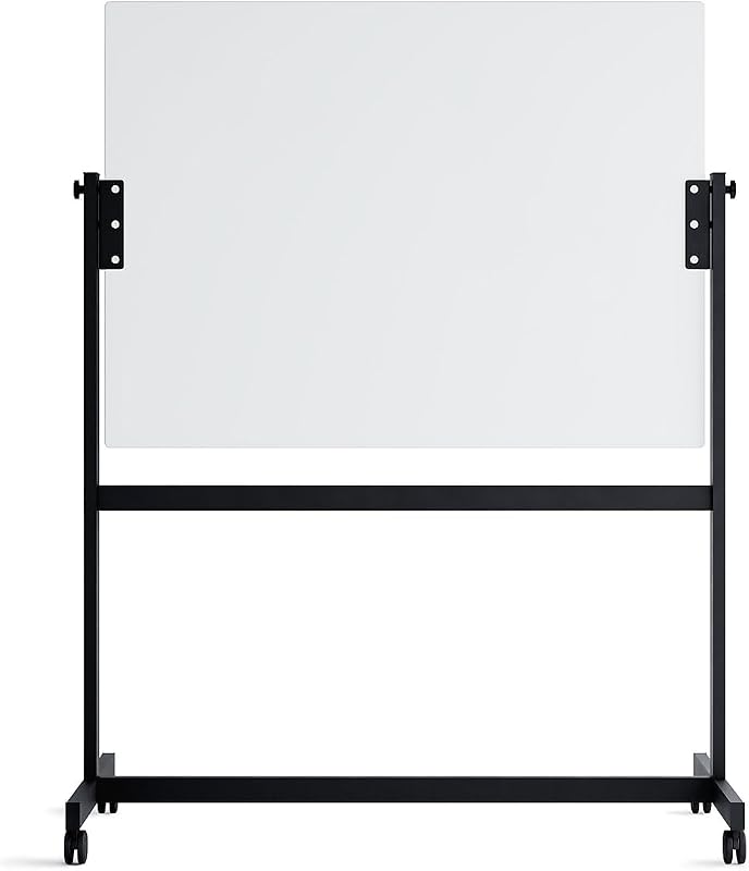Glass Dry Erase Whiteboard Rolling Easel, 36" x 48", Magnetic
