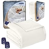 Thermee Micro Flannel Queen-Size Electric Heated Blanket, 10 Heat Settings with Timer & Safety Shutoff, Fast Heating Warm Blanket, Machine Wash & Dry, 90Lx90W, Sand