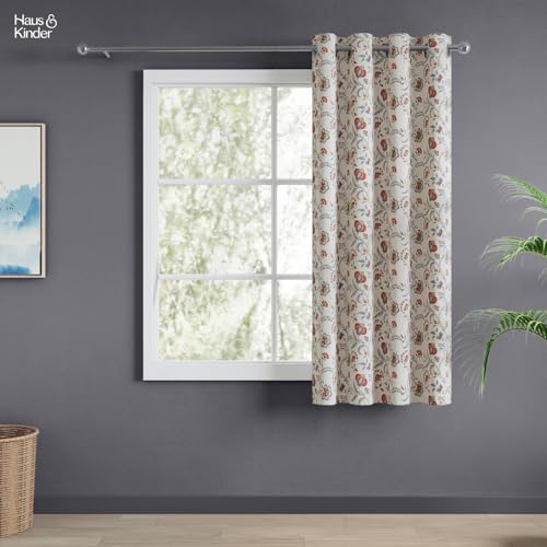 Image of haus & kinder Digital Printed Cotton Window Curtain 5 Feet Long Pack of 1 Window Curtain, 5 Feet Curtain for Window (Saffron Garden, Multi 130x152 CM)