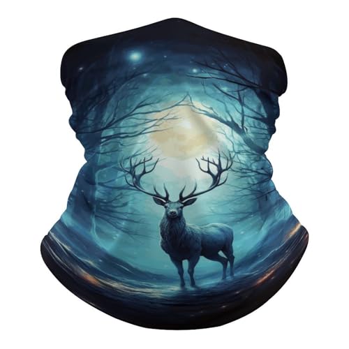 Mascarilla tipo braga para cuello, transpirable, cortaviento, cubre rostro con diseño Moonlight Deer, protección solar, antipolvo, balaclava y bandana para hombres y mujeres