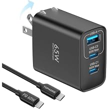 65W USB C Charger Block, 3 Ports GaN Wall Charger Foldable Compact Type C Fast Charging for MacBook iPad Pro/Air, iPhone 15/16 Pro/Pro Max, for Samsung Galaxy S24/S23, Black