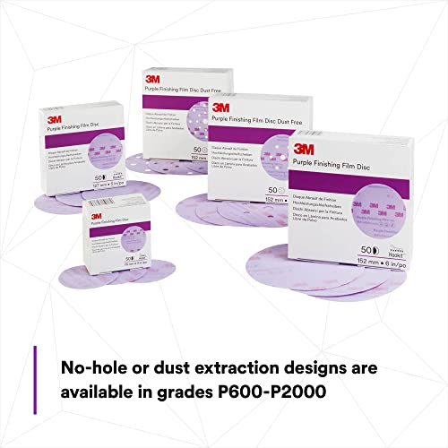 Image of 3M Hookit Purple Finishing Film Abrasive Disc 30667, 6 in, 1500+ Grade, 50 Count, Clear Coat Sanding, Paint Finishing, Defect Removal, Long Lasting (Pack of 4)