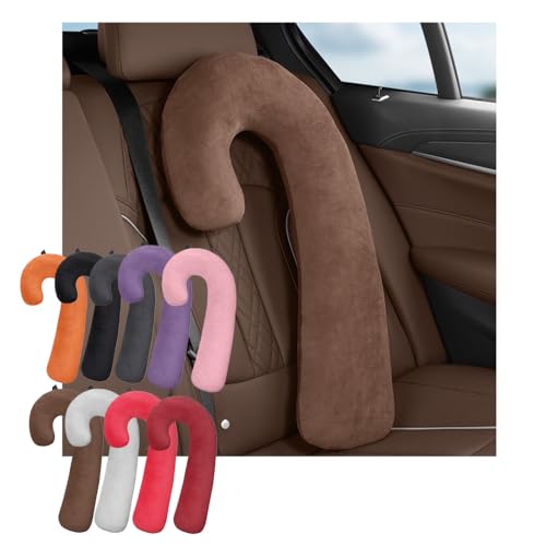 後部座席の車旅行枕 長距離旅行, 車用 多機能 抱き枕 もちもち クッション J型, J字型リクライニング抱き枕, 頚部サポート ネックパッド 枕 寝姿勢をサポート 車中泊 グッズ ドライブ 子供 大人 高齢者 汎用 ((1個),(チェスナットブラウン))
