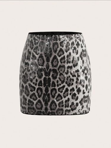 Women's Sparkly Sequin Skirt Rave Club Cheetah Print Bodycon Mini Skirts