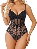 Avidlove Lingerie for Women Sexy Slutty Lace Body Suits Mesh Bodysuit V Neck Teddy See Through Tops Bridal Lingeries Top Black XL