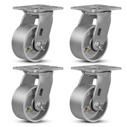 FOVERSWIVE 4"x2" Industrial Casters- Heavy Duty Casters,Cast Iron Wheel,Steel Casters Set of 4 Capacity up to 3200 Lb. Use for Platform Truck, U-Boat Cart,Workbenches(4 Swivel)