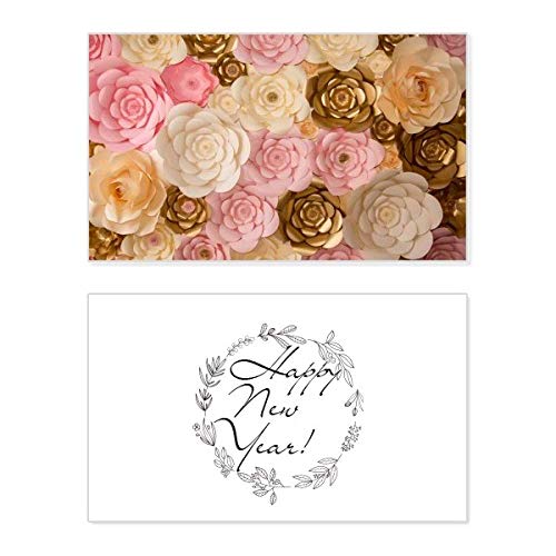 Tarjeta conmemorativa de año nuevo elegante con flores rosa y marrón