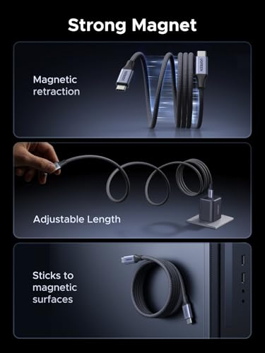 Image of UGREEN Magnetic USB-C Cable, 240W Coiled USB C to C Charging Cable, Self Retractable Type C Fast Charging Nylon Braided Cord Compatible With MacBook, iPad, iPhone 17 /16, Galaxy S25 /S24, 1M