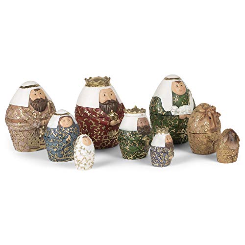 Roman Inc Christmas Nativity Set-9 Piece Nesting-Gold Leaf Finish (6") #TOP4