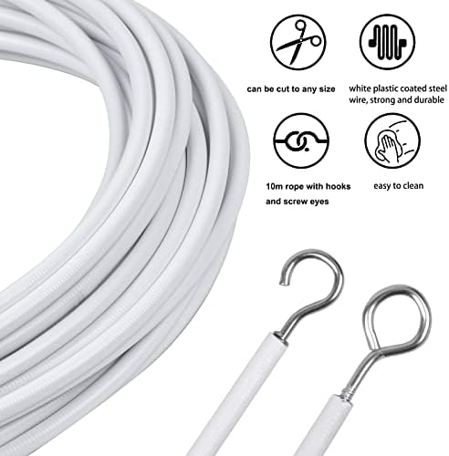 Net Curtain Wire 10M Curtain Wire White Curtain Wire with Curtain Hooks and Eyes Curtain Cable string Curtain Cord for Curtain Rod Hanging Curtain Clothes Net Curtain Fixings Bathroom Accessories