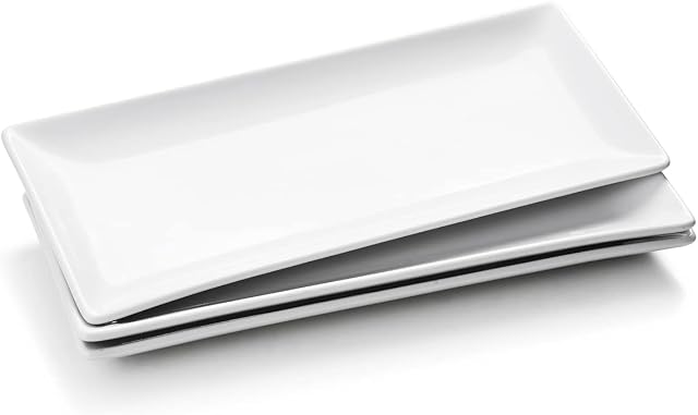 WishDeco Ceramic Serving Platters Set of 3, White Rectangular Plates, 36cm/14 inch Large Serving Trays, Porcelain Serving Dishes, Party Platters for Dessert, Buffet, Snack, Steak, Fruit