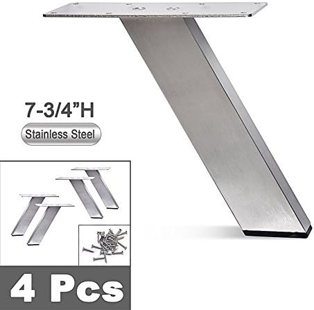 Set of 4 Stainless Steel Slanted Metal Sofa Legs – Rectangular Tube Design, Modern Furniture Legs, Durable and Sleek (7-3/4"H)