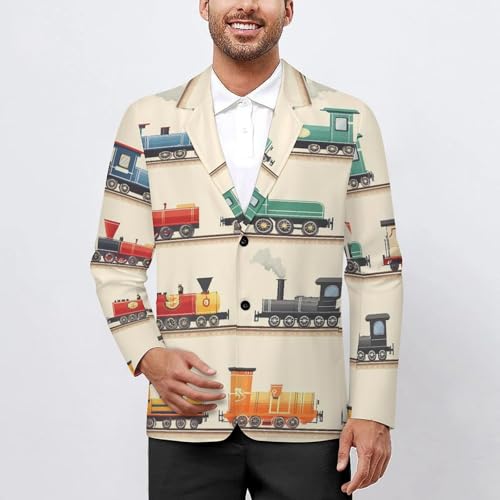 Steam Train Men's Blazer Printed Button Suit Jacket Slim Sport Coat Blazers2