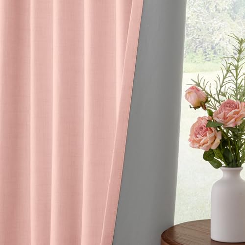 Image of INOVADAY 100% Blackout Curtains for Bedroom, Black Out Curtains 84 Inch Long, Clip Rings Linen Blackout Drapes, Thermal Insulated Room Darkening for Living Room, 1 Panel - Blush Pink,W102xL84