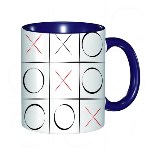 EKLMPS Tazas de Café,Taza de Cerámica para Té y Café,330ml/11oz,Regalos original,Aniversarios,nupical,desayuno,Románticos,Xo, tres en raya, patrón simplista, líneas verticales y horizontales