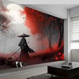 Carta da parati panoramica, 350 x 256 cm (larghezza x altezza), poster da parete con foglie di albero rosso, effetto 3D, decorazione per camera da letto, soggiorno, corridoio