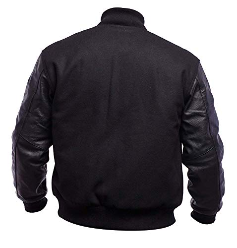 Lp-Facon Mens Black Varsity Jacket | College Baseball High School Letterman Bomber Wool + Faux Leather Jacket #TOP2