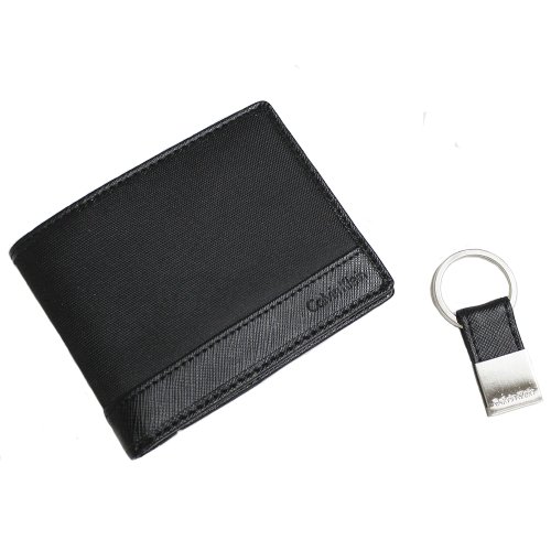 Calvin Klein 79527 Leather Bill Fold Key Fob Set (Black)