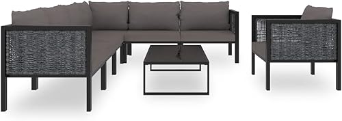 Miniatura 2 de QZZCED Juego de 8 piezas para patio con cojines sofá al aire libre juego de bar de patio muebles modernos para exteriores banco de comedor con