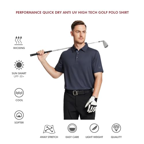 Image of Mens Polo Shirts Short and Long Sleeve Casual Solid Stylish Dry Fit Performance Designed Collared Golf Polo Shirts for Men