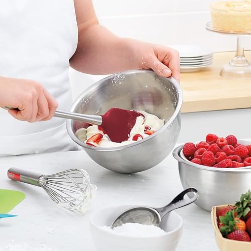 Image of Tovolo Silicone Cooking Utensil Set of 6 Stainless Steel Handle Ladle Slotted Turner Tongs Flex Core Spatula Scraper Mixing Spoon & Potato Masher, Dishwasher Safe BPA Free Utensils, Cayenne Red